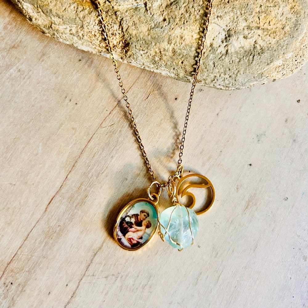 Multi Pendant Necklace with green fluorite crystal